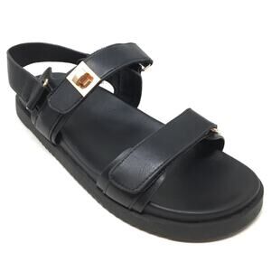 Vodvob Women’s Size 9.5 Black Flats Gold Tone Lock Design Adjustable Sandals